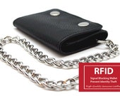 RFID Blocking Black Mens Leather Biker 39 s Chain Trifold Wallet Trucker Motorcycle