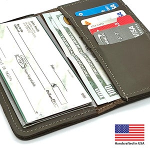 Top Grain Leather 100% Handmade Checkbook Wallet, Organizador de tarjeta de crédito, Titular de tarjeta de crédito unisex, Secretary Clutch Wallet, Made In USA