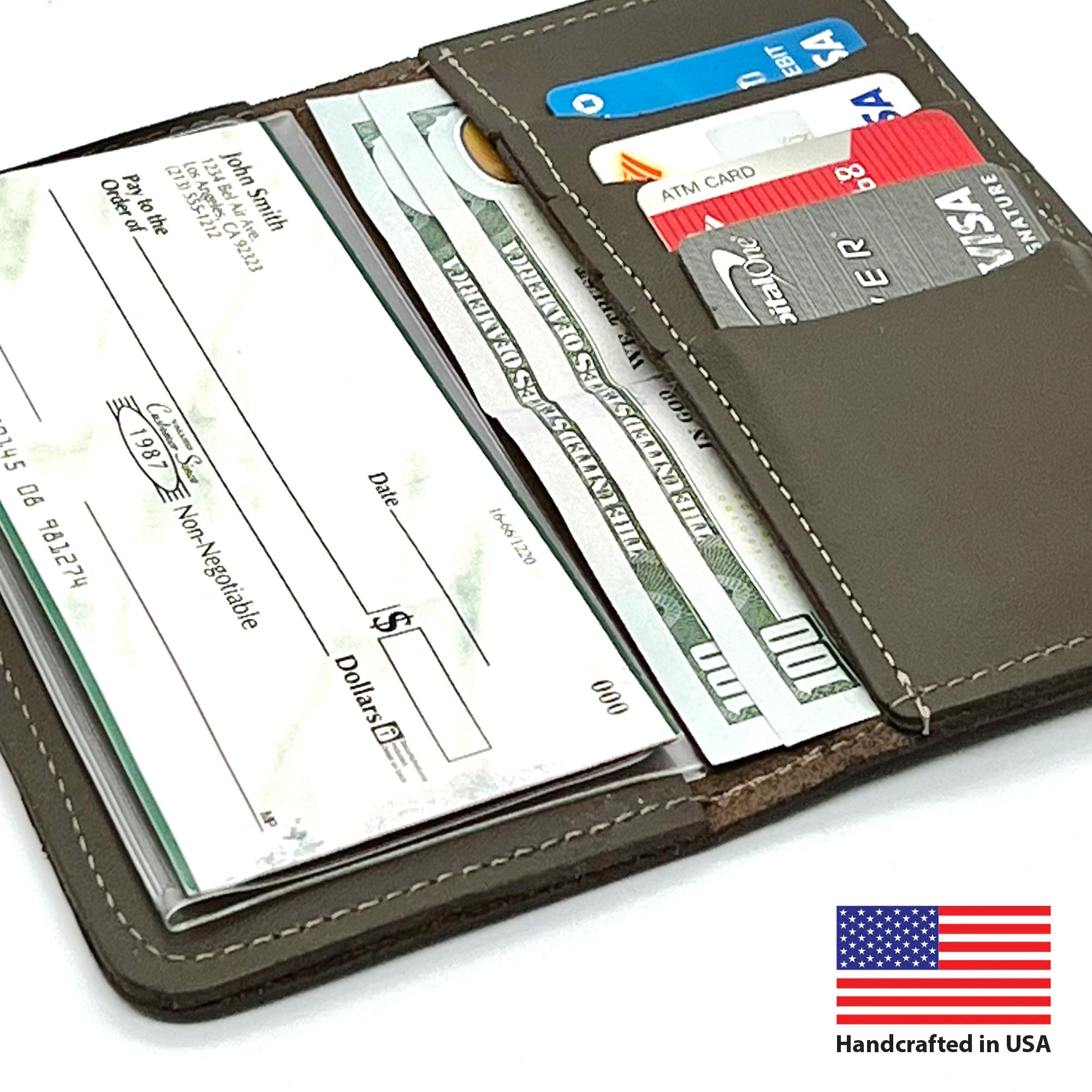 Handmade Top Grain Leather Checkbook Wallet: USA Made