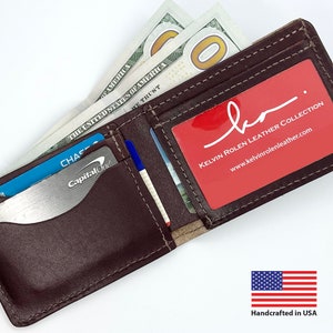 Top Grain Leather 100% Handmade Men's Bifold Wallet, Front Pocket ID Credit Card Holder, Made In USA