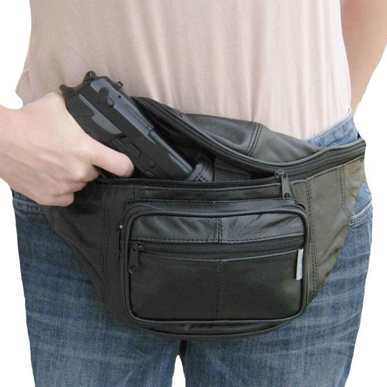 Black Genuine Leather Concealed Carry Weapon Fanny Pack Waist Etsy