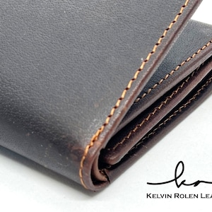 Top Grain Leather Handmade Men's Trifold Wallet ID Credit Card Holder