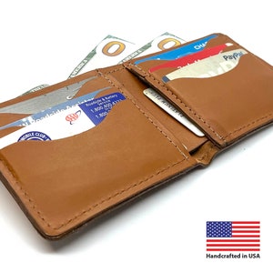 Top Grain Leather 100% Handmade Men's Bifold Wallet, Front Pocket Wallet Men's Leather ID Credit Card Holder, Made In USA
