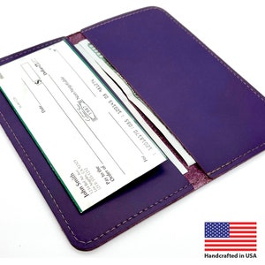 Top Grain Leather 100% Handmade Checkbook Wallet, Unisex Secretary Clutch Wallet Organizer, Made In USA