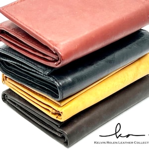 Cuero genuino Cuero Trifold Wallet ID de Hombre Soporte de tarjeta de crédito Bloqueo RFID