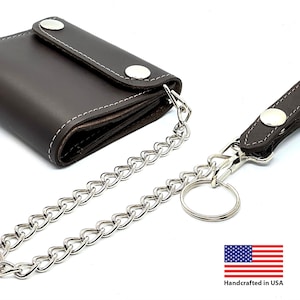 Cartera de motociclista de cuero de grano superior, 100 % hecha a mano, porta tarjetas de identificación y crédito, billetera de camionero de cuero genuino para hombre, hecha en EE. UU.