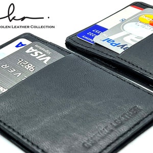 Cuero genuino negro Magic Wallet Billfold Front Credit Card Note Holder ID Coins