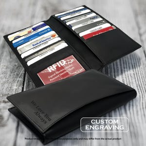 Engraved Leather Bifold Secretary Checkbook Card Wallet – Personalized Gift