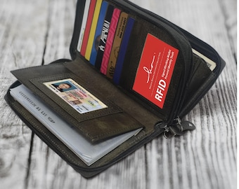 Genuine Top Grain Leather Checkbook Wallet Credit Card Organizer – Personalized Gift