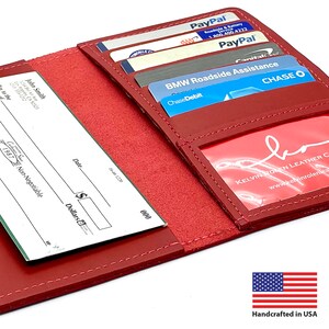 Top Grain Leather 100% Handmade Full Size Checkbook Wallet, Organizador de Titular de Tarjeta de Crédito Unisex, Monedero De Embrague Secretaria, Made In USA