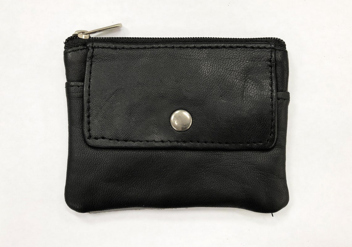 Genuine Leather Men's Coin Purse Zip Closed with Key Ring Etsy