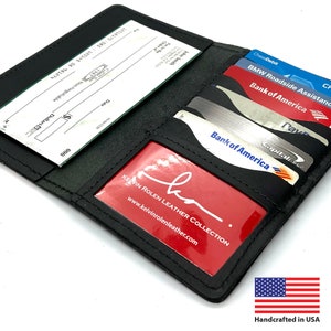 Top Grain Leather 100% Handmade Full Size Checkbook Wallet, Organizador de titular de tarjeta de crédito, Secretary Wallet Men's Leather Wallet, Made In USA