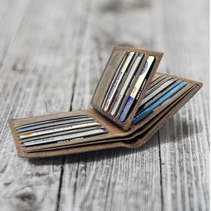 Top Grain Leather Bifold Wallet: Men's Card Holder, ID Window, Bill Compartment