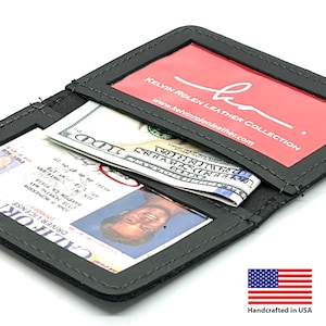 Top Grain Leather 100% Handmade 2 ID Card Wallet, Bifold Wallet, Front Pocket Wallet Men's Leather Mini Wallet, Made In USA
