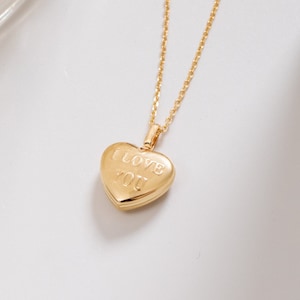 I Love You Heart Urn Necklace 14K Real Gold, Elegant Cute Yellow Gold Shiny Heart Pendant,  Memorial Pendant, Ashes Holder For Loved Ones