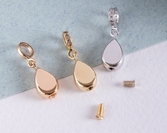 Teardrop Urn 14k 18k Real Gold Pendant For Necklace or Bracelet, Minimalist Custom Cremation Charm, Pandora & European Compatible Bracelet