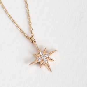 Pole Star Necklace in 14K 18K, Real Solid Gold Celestial Necklace, CZ Northern Star Necklace, Dainty North Star Necklace, Gift For Her