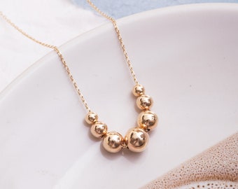 Shining Ball Bead Necklace 14k Solid Gold, Dainty Gold Balls Station Necklace. Gold Sphere Ball Necklace, Cute Globes Necklace, Gift For Her