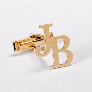 Custom Letter Cufflinks in 14K 18K Gold, Dainty Initial Cufflinks, Customized Cufflink for Groom, Alphabet Cufflinks for Him, Gift for Dad image 1