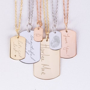 Colgante de etiqueta de perro de regalo de pérdida de padres en oro macizo de 14K 18K, etiqueta rectangular grabada personalizada, recuerdo del abuelo, regalo para la hija.