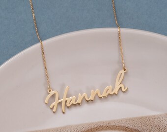 Cursive Handwriting Necklace 14K or 18K Real Gold, Minimalist Script Custom Name Necklace, Personalized Gift for Her, Valentine's Gifts
