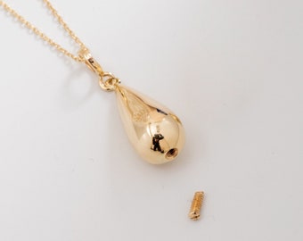 Large Teardrop Urn Necklace 14K Real Gold, Ash Holder Memorial Cremation Necklace, Custom Engrave Tear Drop Urn,Personalize Urn Gift For Her