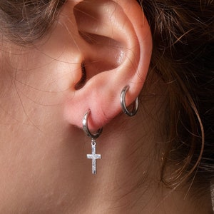 Cross Earrings 14K or 18K Real Gold, Color Options For Cross, Dangle & Drop Earrings For Everyday Use, Solid Gold Cross Eardrops