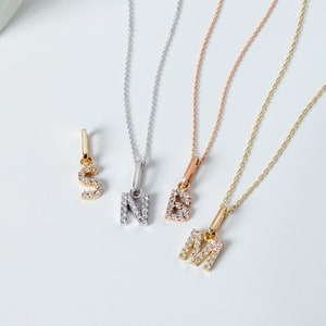 Pingente de letra inicial de ouro maciço 14K, pingente de alfabeto minúsculo, colar inicial de diamante e CZ, presente de Natal, pingente personalizado delicado para ela