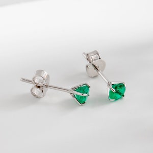 Emerald Earrings 14K Real Gold, Real Emerald Solid Gold Stud Earrings, Everyday Use Stylish Earrings With Emerald Stone, Gift For Her image 1