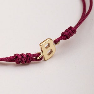 Pulsera con inicial de oro macizo auténtico de 14 quilates y 18 quilates, pulsera de hilo con inicial de circonita cúbica, pulsera minimalista con letras, pulsera de la amistad