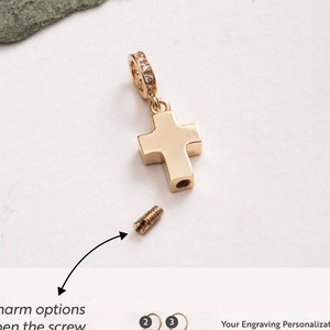 14K 18K Solid Gold Cross Urn, Minimalist Charm For Necklace or Bracelet, Religious Jewelry, Ash Holder Cross Urn Pendant, Pandora Compatible