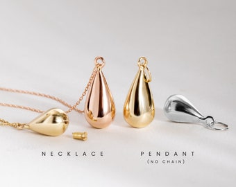 Tear Drop Custom Urn Necklace 14K Real Gold, Memorial Ashes Holder Pendant for Loved Ones, Keepsake Jewelry, Memorable TearDrop Urn Necklace