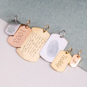 Personalized Dog Tag Pendant in 14K 18K Solid Gold, Custom Initial Leter Mini Tag Pendant, Custom Engrave Kids Name Tag Gift for Him for Her