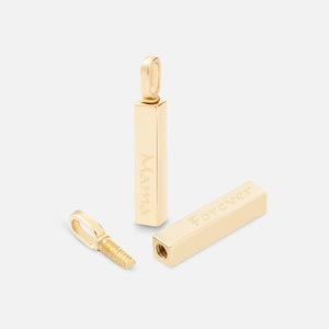 4 Side Engraved Cremation Urn Necklace 14K 18K Solid Gold, Memorial Minimalist Ashes Holder Bar Pendant, Custom Engrave Keepsake Urn pendant