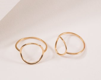 Open Circle Ring 14K or 18K Real Gold, Minimalist Dainty Thin Gold Ring, Big Circle Smooth Ring, Minimal Geometric Ring Gift for Her for Mom