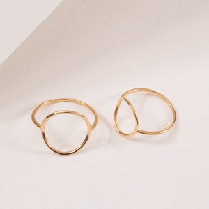 Open Circle Ring 14K or 18K Real Gold, Minimalist Dainty Thin Gold Ring, Big Circle Smooth Ring, Minimal Geometric Ring Gift for Her for Mom