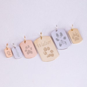 Actual Paw Print Cat Dog Pendant 14K 18K Solid Gold, Personalized Memorial Loss-Animal Adoption Custom Engrave Name Pendant, Pet Lover Gift