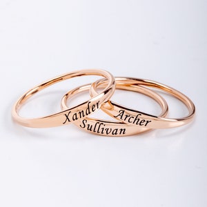 Custom Delicate Name Ring 14K 18K, Custom Engraved Stacking Rings, Personalize Skinny Custom Word Ring, Bridesmaids Gift, Baby Name Mom Gift