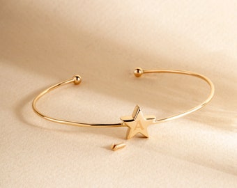 You Are My Star Cremation Urn Bangle Bracelet in 14K 18K Solid Gold, Minimalist Bar Ashes Holder For Human And Pet Ashes, Engravable Star