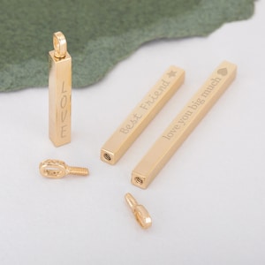 Cremation Urn Bar Pendant 14K 18K Real Gold, Custom Engraved Memorial Urn Pendant, Solid Gold Keepsake Bar Pendant, Ashes Holder to Love One