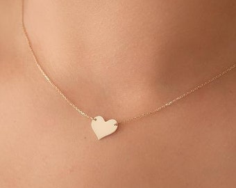 Custom Heart Necklace 14K Solid Gold, Engrave Names, Date, Coordinates on Gold Heart Necklace. 11mm, 13mm or 15mm Engraveable Heart Necklace