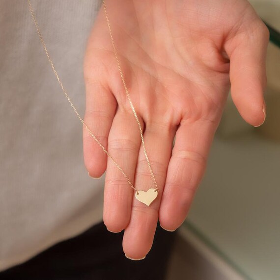 Custom Heart Necklace 14K Solid Gold, Engrave Names, Date