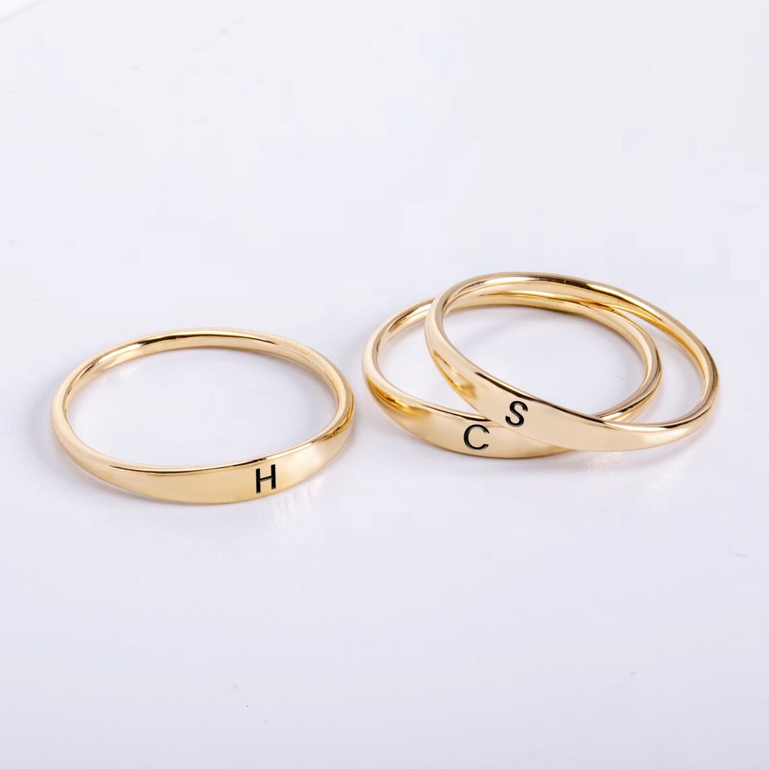 Dainty Initial Ring 14K 18K Real Gold, Personalized Skinny Letter Ring ...