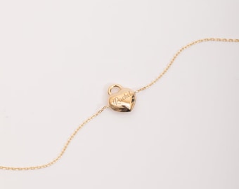 14K Echtgold Herz Armband für sie, personalisiertes Herz Armband, Erinnerung Geschenke, benutzerdefinierte Armband, klobige Herz Armband, Geschenk für Geburtstag