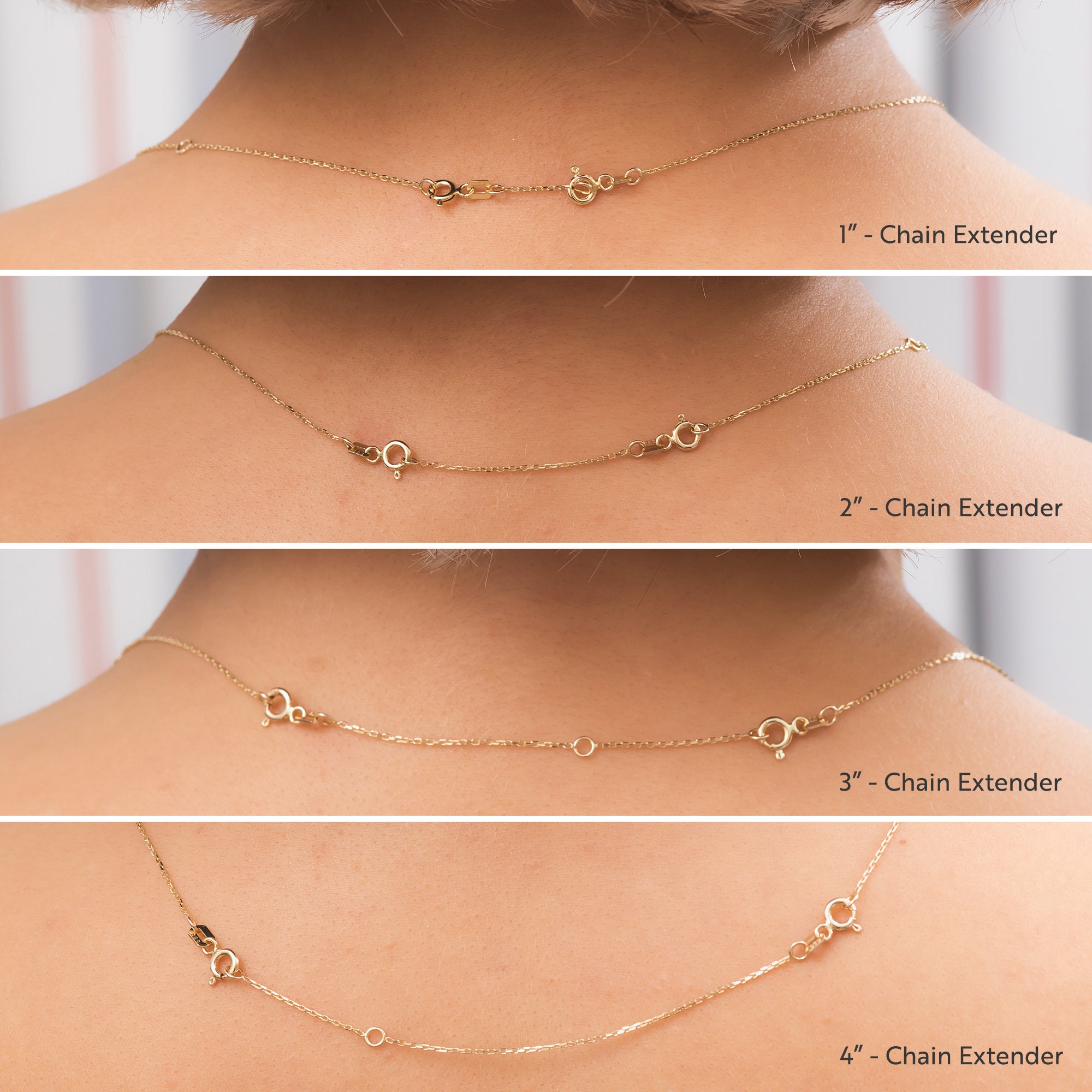 BEBEWO 10k 14k Real Gold 1/1.5/2/2.5/3/4/5 Necklace Extender,  Necklace Bracelet Extender Chain, Durable Gold Extender Chain, Adjustable