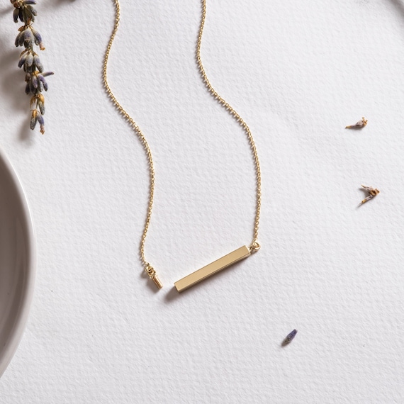 Cremation Urn Horizontal Bar Necklace Genuine 14K 18K Gold