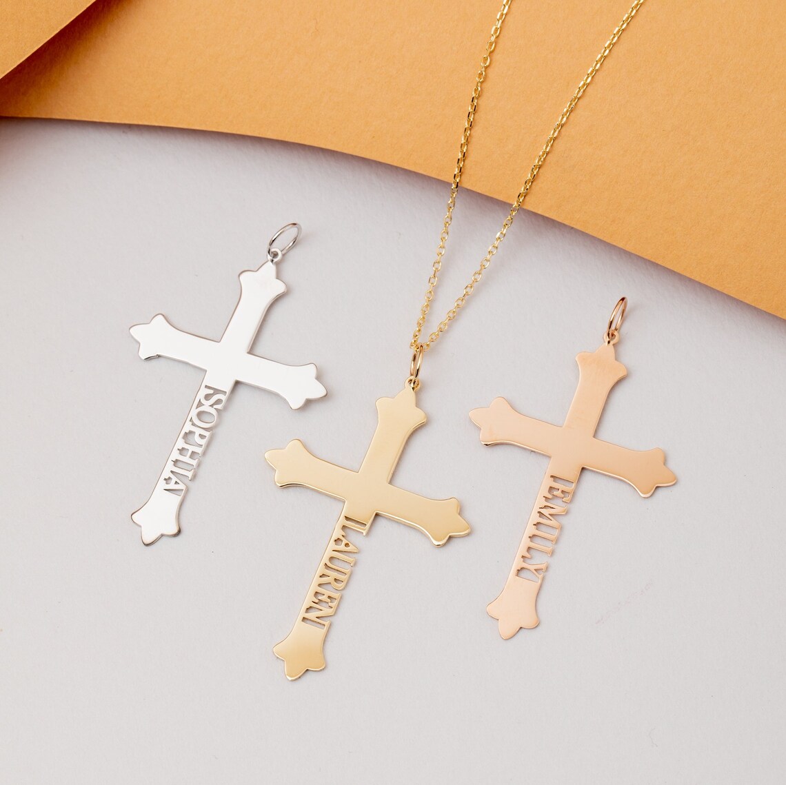 Personalized Name Cross Necklace 14K 18K Solid Gold Elegant Etsy