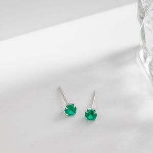 Emerald Earrings 14K Real Gold, Real Emerald Solid Gold Stud Earrings, Everyday Use Stylish Earrings With Emerald Stone, Gift For Her image 3