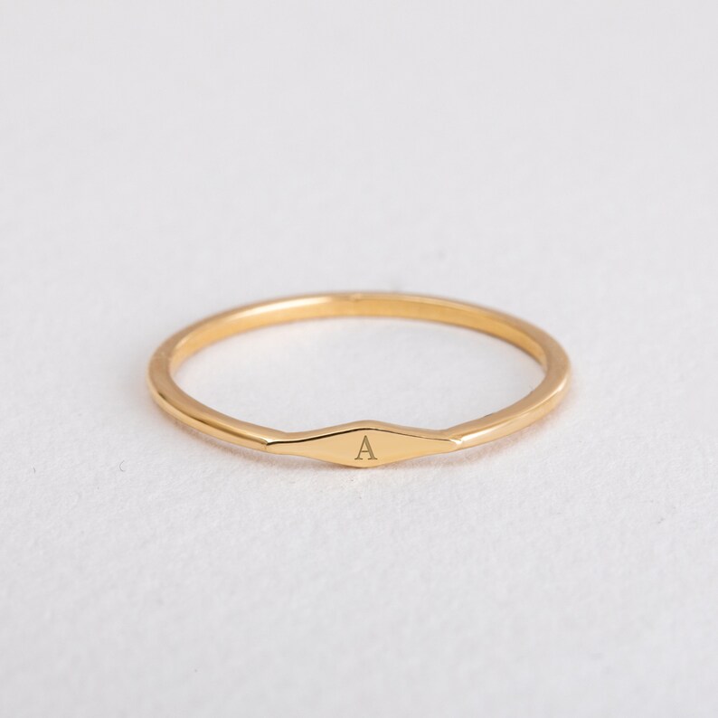 Personalized Tiny Signet Ring 14K 18K Real Gold, Custom Letter Initial Engraved Ring, Custom Name Midi Ring, Stacking Letter Ring For Her image 7