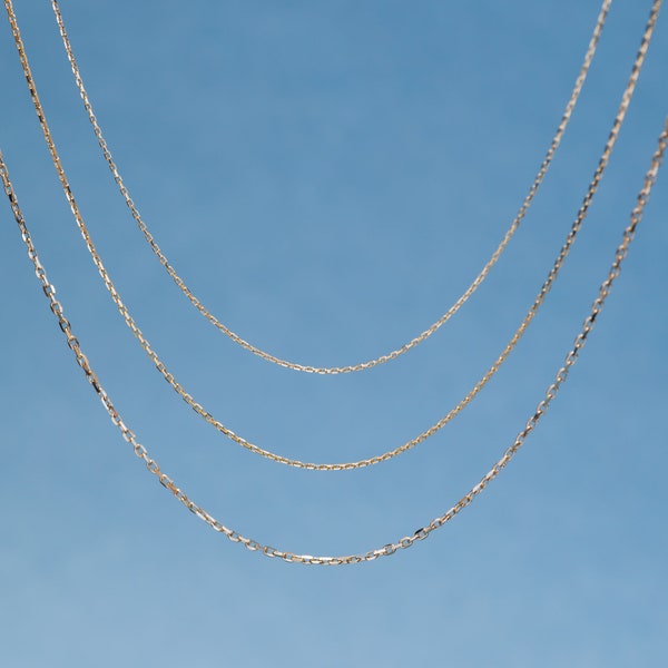Cable Chain Available in Real 14K Yellow, Rose and White Gold, Dainty Solid Gold Choker Chain, Diamond Cut Cable Chain for Pendants